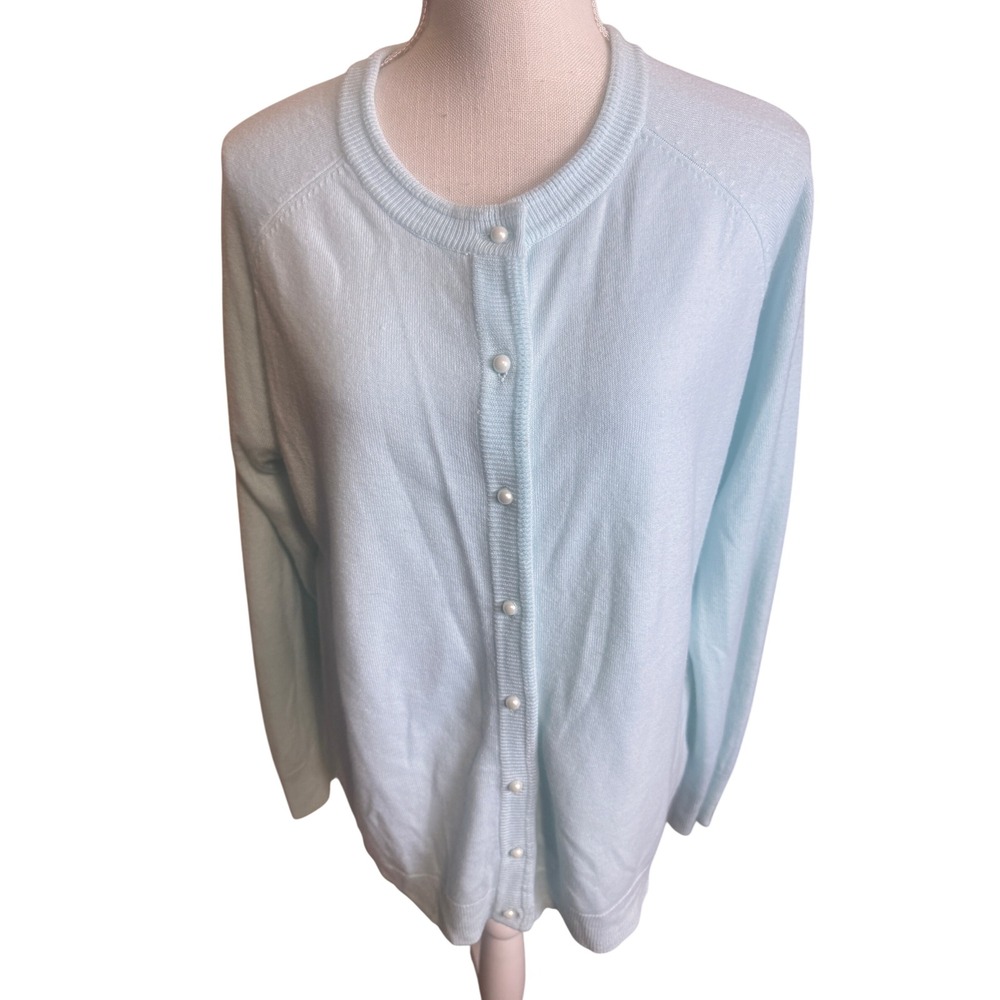 Allie & Rob Womens Light Blue Pearl Button Cardigan Sweater Soft Knit Large